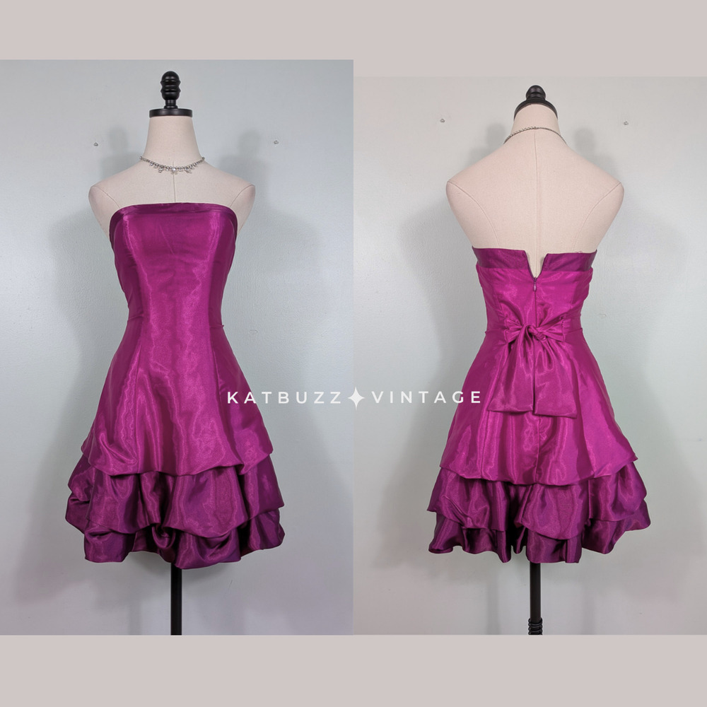 Vintage Morgan Prom Dress Maxi Gown XS Purple Strapless Ombre Y2K Glam Bubble